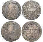 Charles II, crowns (2), 1664 XVI, second bust, on smaller module flan,1668 VICESIMO, second bust variety (E.S.C. 362, 373; S. 3355, 3357), very good t...