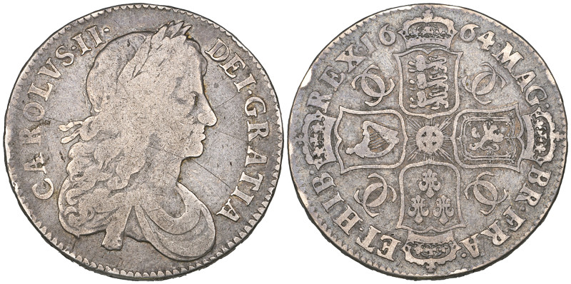 Charles II, halfcrown, 1664 XVI, second bust (E.S.C. 445; S. 3362), very good to...
