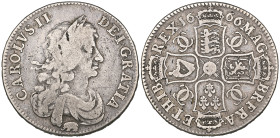 Charles II, halfcrown, 1666 XVIII, third bust, elephant below, last 6 of date over 4, 7 strings to harp (E.S.C. 447; S. 3364), small flaws on bust and...