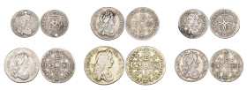 Charles II, shilling, 1663, first bust variety (E.S.C. 506; S. 3372), gilt, fine, sixpences (3), 1676, 6 over 5, 1678, 1684, fourpence, 1679, threepen...