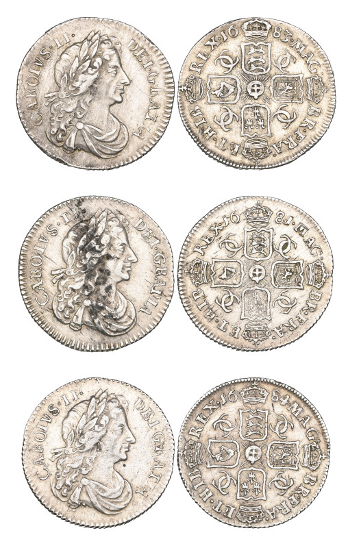 Charles II, sixpences (3), 1681, 1683, 1684, (E.S.C. 577, 580, 581; S. 3382), 16...