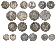 Charles II, various small silver coins (10), comprising type D undated twopence (E.S.C. 586) and dated fourpences (2), 1679, 1683, threepences(2), 167...