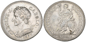 Charles II, pattern farthing, 1665, struck in silver, laureate bust left with short hair, rev., Britannia, edge straight-grained, 5.68g (B.M.C. 414), ...