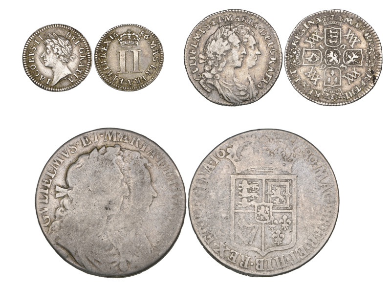 James II, twopence, 1686 (E.S.C. 803; S. 3414), very fine; William and Mary (168...