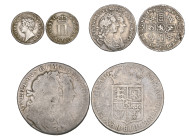 James II, twopence, 1686 (E.S.C. 803; S. 3414), very fine; William and Mary (1689-94), halfcrown, 1689 first shields PRIMO (S. 3434), and sixpence, 16...