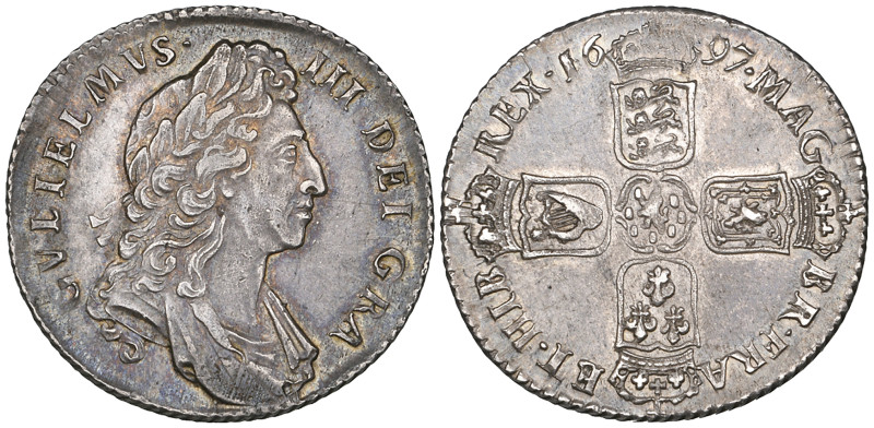 William III, shilling, 1697 (E.S.C. 1117; S. 3497), extremely fine, lightly tone...