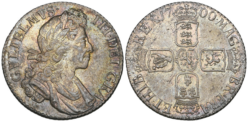 William III, shilling, 1700 (E.S.C. 1150; S. 3516), choice mint state, richly to...