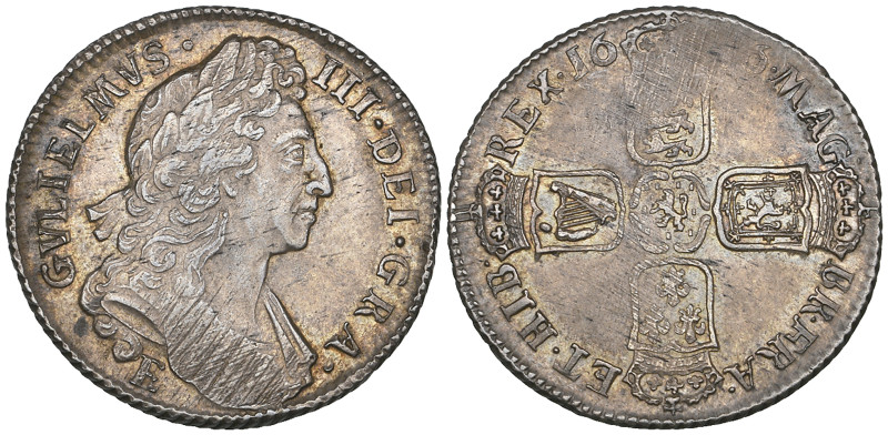 William III, shilling, 1696 E (E.S.C. 1180; S. 3500), with adjustment marks and ...