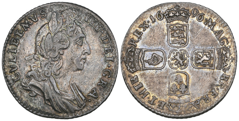 William III, sixpence, 1696 first bust (E.S.C. 1202; S. 3520), better than very ...