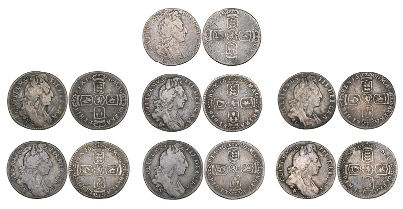 William III, sixpences of provincial mints (6), comprising: 1696 C (E.S.C. 1268;...
