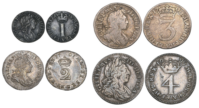 William III, mixed date set of four small silver coins, comprising fourpence, 16...