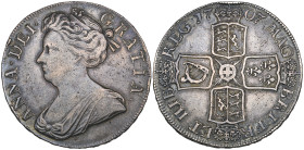 Anne, After Union with Scotland, crown, 1707 SEPTIMO, rev., plain in angles (E.S.C. 1344; S. 3601), a couple of edge bruises and sometime cleaned, abo...