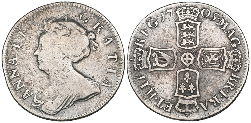 Anne, shilling, 1705 plain (E.S.C. 1391; S. 3587), sometime cleaned, only fair t...