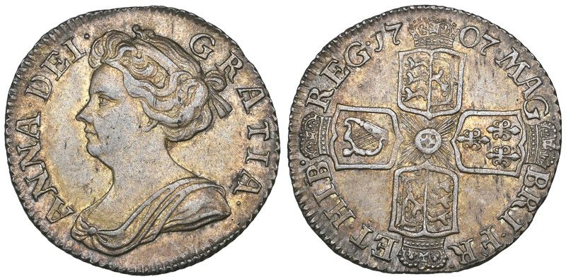 Anne, After Union with Scotland, sixpence, 1707 plain (E.S.C. 1453; S. 3619, min...