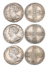 Anne, sixpences (3), 1703 VIGO, 1711 large lis (2) (E.S.C. 1446, 1461 (2); S. 3590, 3619 (2)), one 1711 haymarked, generally very fine to good very fi...