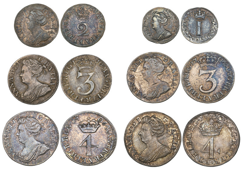Anne, set of 4 small silver coins, 1706, comprising fourpence, threepence, twope...
