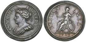 Anne, pattern farthing, 1714, in copper, rev., Britannia (B.M.C. 741; cf. S. 3625), good very fine, with traces of lustre

Estimate: 500 - 700