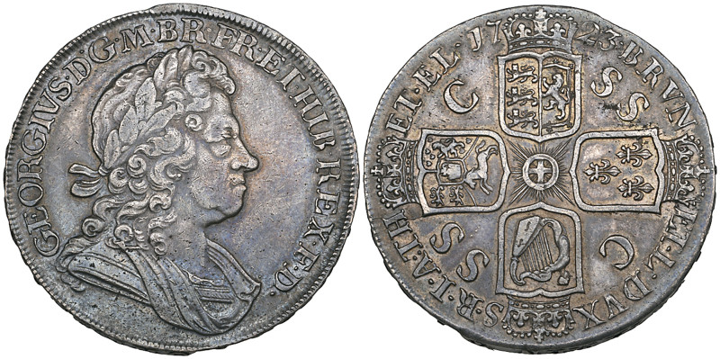 George I, crown, 1723 SSC, edge reads DECIMO (E.S.C. 1545; S. 3640), very fine t...