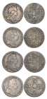 George I, shillings (4), 1720, 1723 SSC (2- one first and one second bust), 1724 roses and plumes (E.S.C. 1573, 1586, 1591, 1594; S. 3646, 3647, 3648,...