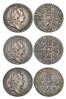 George I, sixpences (3), 1717 roses and plumes, 1723 SSC, 1726 roses and plumes (E.S.C. 1609, 1612, 1616), good fine to very fine (3)

Estimate: 140...