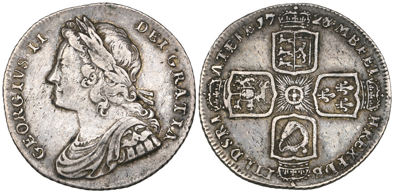 George II, young head, shilling, 1728, rev., plain (E.S.C. 1698; S. 3699), good ...