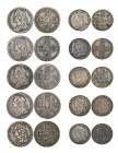 George II, shillings (5), 1727 roses and plumes, 1739 roses, 1745 roses, 1745 LIMA, 1758 and sixpences (5), 1731 roses and plumes, 1741 roses, 1745 ro...