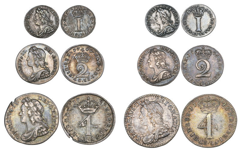 George II, small silver coins (6), comprising fourpences (2), 1729, this flawed,...