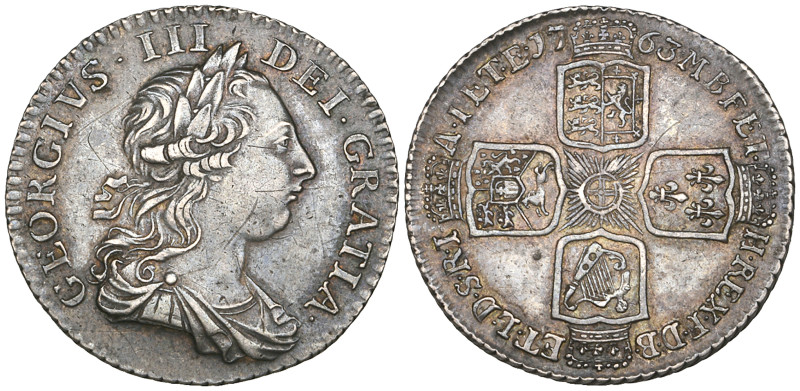 George III, ‘Northumberland’ shilling, 1763 (E.S.C. 2124; S. 3742), old surface ...