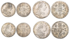 George III, shillings (2), sixpences (2), 1787, all with semée of hearts in Hanoverian shield (E.S.C. 2129, 2190; S. 3746, 3749), about extremely fine...