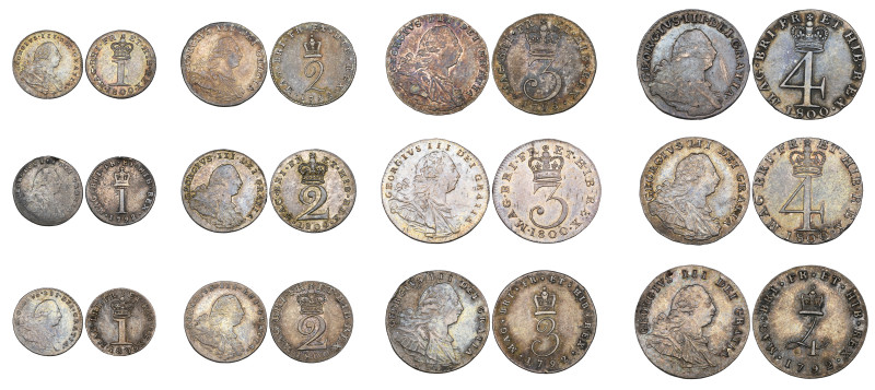 George III, ‘Wire Money’ set of 4 small silver coins, 1792 and two further sets,...