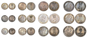 George III, ‘Wire Money’ set of 4 small silver coins, 1792 and two further sets, both 1800, each comprising fourpence, threepence, twopence and penny ...