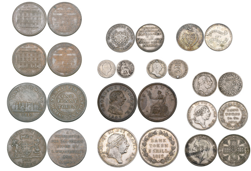 George III, Bank tokens for 3 shillings, 1812 second bust, eighteen pence, 1813 ...