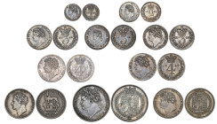 George IV, shilling, 1825 laureate head and sixpences (2), 1825, 1826 bare head, very fine and better; maundy set of 4 coins, 1825, comprising fourpen...