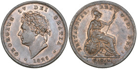 George IV, copper penny, 1825 (B.M.C. 1420; S. 3823), extremely fine, with some original lustre; together with third-farthing, 1830

Estimate: 180 -...