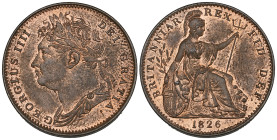 George IV, farthing, 1826, first type with laureate head (B.M.C. 1416; S. 3822), good extremely fine, with much original lustre

Estimate: 80 - 120