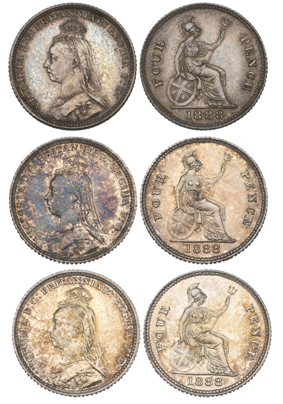 Victoria, Jubilee head, Britannia groats (3), all 1888 (S. 3930), extremely fine...