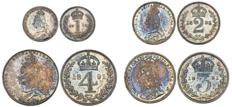 Victoria, Jubilee head, maundy set of 4 coins, 1891, comprising fourpence, three...