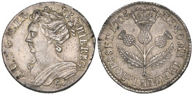Scotland, Anne, five shillings, 1705 no stops on reverse (S. 5704), minor flan fault, good very fine

Estimate: 150 - 200