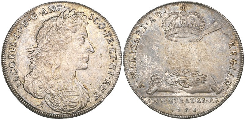 James II, Coronation, 1685, official silver medal, by Roettier, laureate bust ri...