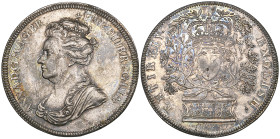 Anne, Accession, 1702, silver medal, undated and unsigned, by J. Croker, crowned and draped bust left, rev., ENTIRELY ENGLISH, crowned heart upon a pe...