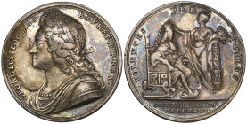 George II, Coronation, 1727, official silver medal, by J. Croker, another similar, laureate, armoured and draped bust left, rev., VOLENTES PER POPVLOS...
