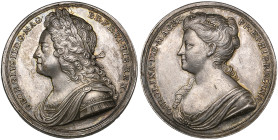 George II and Queen Caroline, Coronation, 1727, silver medal, by J. Croker, a ‘mule’ type combining the obverses of the official individual medals str...