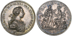 George III, Coronation, 1761, silver medal, by L. Natter, laureate, armoured bust right wearing Garter sash and Lesser George, hair tied with single r...