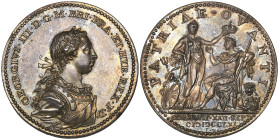 George III, Coronation, 1761, silver medal, by L. Natter, a variety of the last, with similar laureate, armoured bust right wearing Garter sash and Le...