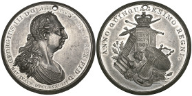 George III, Jubilee on the commencement of the 50th year of the King’ s reign, 25 October 1809, white metal medal, by J. Westwood, laureate and cuiras...