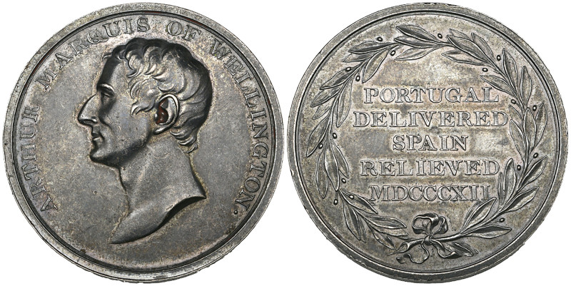 George III, Wellington’s Victories, 1812, struck silver medal, unsigned, bare he...