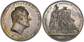William IV, Coronation, 1831, silver medal, unsigned, King's bare head right, rev., the Royal couple enthroned and crowned by Britannia, 45,5mm (B.H.M...