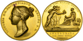 Victoria, Coronation, 1838, official gold medal by Benedetto Pistrucci, bust left wearing a bandeau, rev., Britannia, Scotia and Hibernia offering cro...