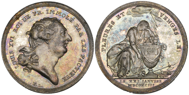 France, Execution of Louis XVI, 1793, silver medal, by Friedrich Loos, bust righ...