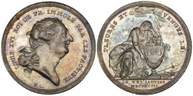 France, Execution of Louis XVI, 1793, silver medal, by Friedrich Loos, bust right, rev., France seated mourning by urn containing the King’s ashes, 30...
